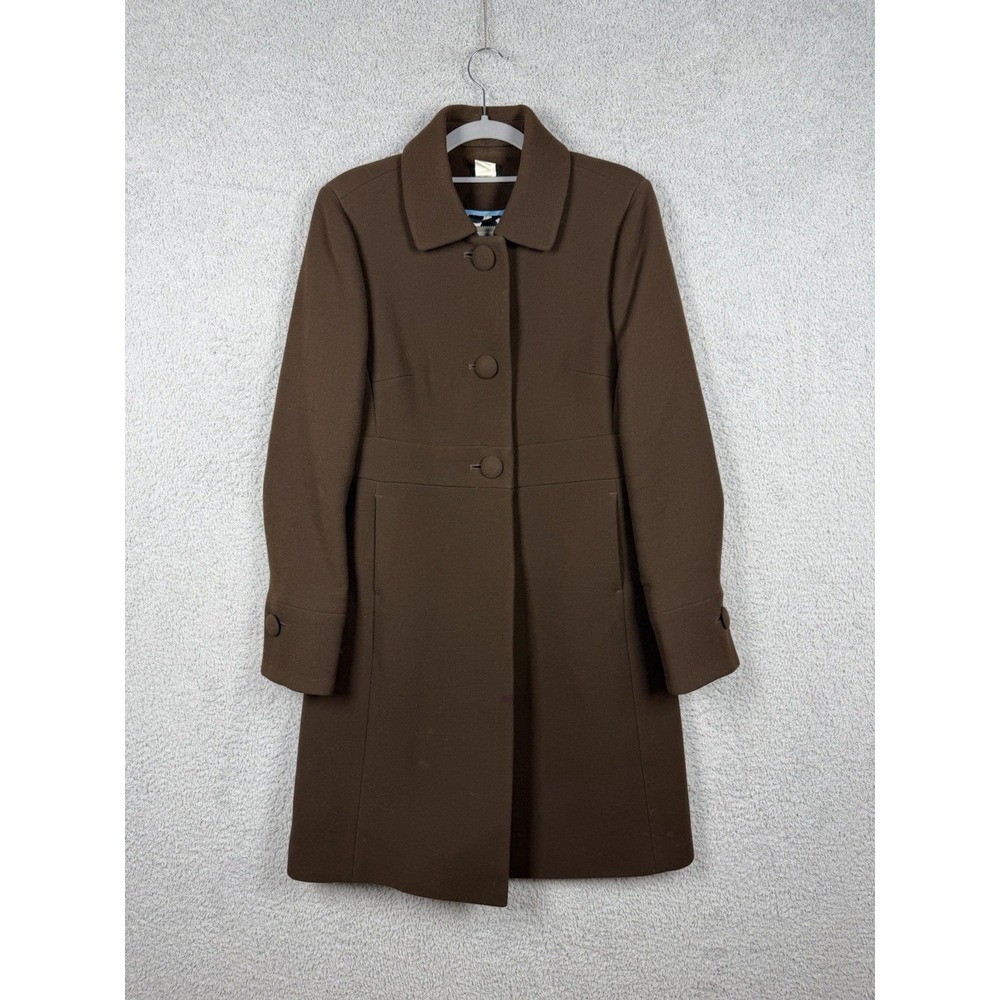 J Crew Lady Day Rich Brown Wool Coat Womens 6 Silk Lined Classic Dress Polka dot